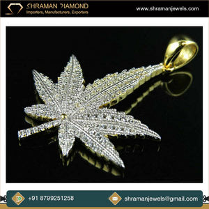 Trendy Collection Women's Fine Jewelry Custom 10k <b>Solid</b> Gold Iced Floral Leaf Clover Inspired Moissanite Pendant <b>Necklace</b> Gift - Product Image 3