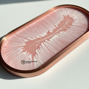 Plateau en résine rose poudré de luxe avec bordure dorée métallique |   Plateau décoratif design - Product Image 5