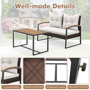 Set di Mobili da Giardino in 2 Pezzi: Tavolino da Caffè in Legno di Acacia e Sedie in Vimini PE - Product Image 6