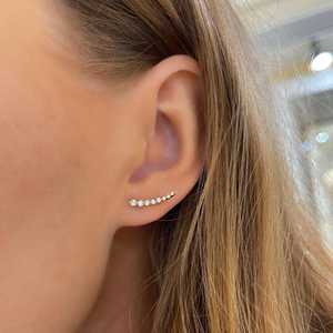 14K 18K <b>Solid</b> Gold Graduated Lab Grown Diamond Ear Climber Crawler Stud <b>Earrings</b> 16.5mm Statement Ear Wrap Women's Party Gift - Product Image 6