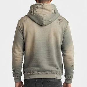 Nueva Sudadera con Capucha Gris Lavada Extra Grande para Hombre, de Algodón French Terry, Estilo Casual para Otoño, con Bolsillos, Cierre de Cremallera, Corte Regular - Product Image 2