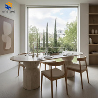 Table à manger ovale moderne en marbre KT STONE Breccia Silica Rosa Ceppo Romano 8 places avec pieds, mobilier d'appartement et d'hôtel en marbre