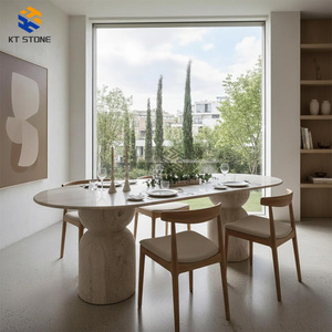 KT STONE <strong>Marble</strong> Modern Oval Breccia Silica Rosa <strong>Marble</strong> Ceppo Romano Dining Table 8 Seater Legs Apartment Hotel Furniture <strong>Marble</strong> - Product Image 2