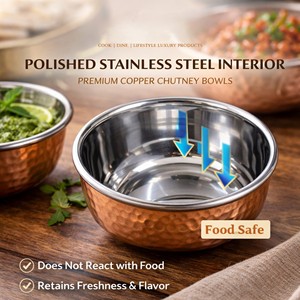 Bol à chutney en cuivre avec intérieur en acier inoxydable poli |   Petit bol de service léger, durable et écologique pour les fêtes - Product Image 2