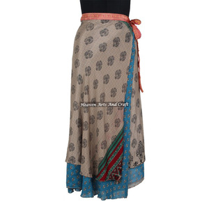 100 Ways Style Indian Vintage Magic <b>Wrap</b> Silk Sari <b>Skirt</b> Women Wear Vintage Silk Sari Long Length <b>Wrap</b> Around <b>Skirt</b> 2 Layer - Product Image 1