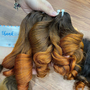 ผู้จำหน่ายผมดิบ ผมลอนเด้งแบบต่อผม  ผมดิบแบบ Double Drawn  ช่อผมสีธรรมชาติเบอร์กันดี - Product Image 3