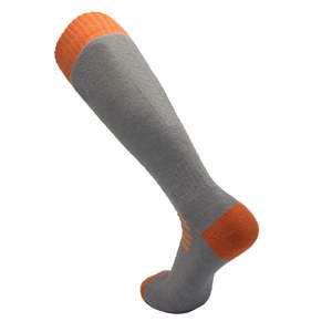 Chaussettes de randonnée mi-hautes pour hommes, tricotées, color block gris et orange, respirantes - Product Image 4