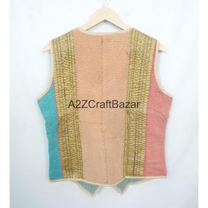 100% Cotton Breathable Printed <b>Kantha</b> Waistcoat for Women Handmade Unique Spring Summer Autumn Winter Sleeveless Vest Patchwork - Product Image 6