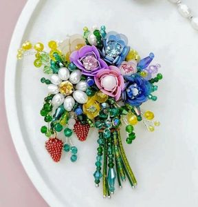MD HANDICRAFTS Luxury Floral Embroidery Brooch with Hand Sewn Crystal Beads and Pearls Elegant Handmade <b>Wedding</b> Brooch - Product Image 1