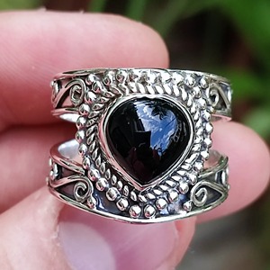 Black Onyx <b>Ring</b> 925 Sterling <b>Silver</b> Handmade Boho <b>Statement</b> Promise <b>Ring</b> for Women, July Birthstone Heart Shape Jewelry - Product Image 3