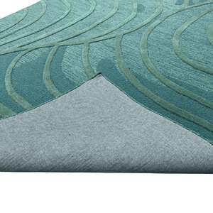 Alfombra Rectangular Moderna de Lana Hecha a Mano con Diseño Abstracto de Ondas Fluidas en Tonos Azul Agua y Verde Azulado, Patrón de Bucle Contemporáneo - Product Image 3