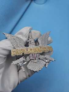 Colgante de águila de plata de ley 925 con moissanita, estilo hip hop, unisex, con texto 'Diplomats' y diseño de pistolas - Product Image 2