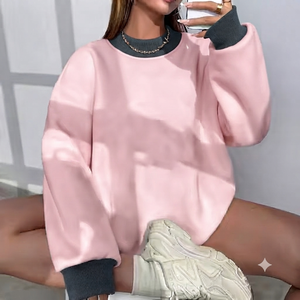 Sudadera Oversize Rosa de Algodón para Mujer, Cuello Alto, Manga Larga, Color Sólido, Ajuste Holgado Casual, Jersey de Punto de Otoño, Prenda de Moda - Product Image 1