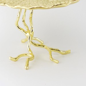 Luxurious Gold Lotus Leaf Cake Stand <b>Crafted</b> With A Textured Top And Unique Organic Branch Base For Stunning Dessert Displays - Product Image 3