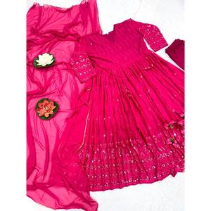Vestido Maxi Anarkali de Diseñador con Pantalón y Dupatta, Ropa de Fiesta sin Costuras - Product Image 5
