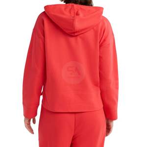 Haut décontracté pour femme, pull à capuche court rouge en molleton de coton épais à manches longues, devant uni, avec logo personnalisé, idéal pour la gym - Product Image 2