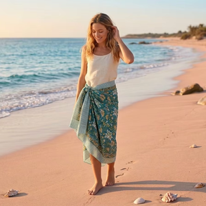 Paréo en coton imprimé au bloc, style bohème, pour la plage, cadeau pour elle ou lui, anniversaire - Product Image 1