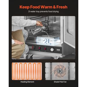 Scaldavivande professionale a 16 ripiani con vassoio per acqua, porta singola in vetro, in acciaio inossidabile, regolabile, per ristorazione - Product Image 2