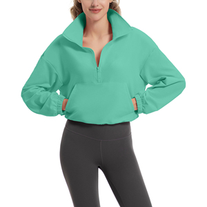 <b>Half</b> <b>Zip</b> Cropped Pullover <b>Sweatshirt</b> Casual Design <b>Women's</b> Athletic Crop Streetwear Fashion Bold Trendy Workout Gear <b>Sweatshirt</b> - Product Image 3
