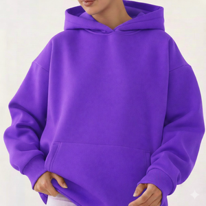 Sweat à capuche oversize pour femme, service OEM, haute qualité, pull chaud d'hiver, logo personnalisé imprimé sur le devant, 100% coton molletonné - Product Image 4