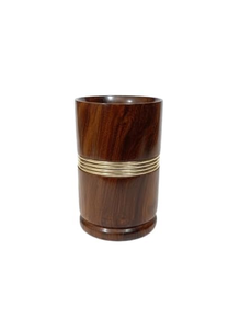 Handcrafted Wooden Tumbler <b>Cup</b> with Brass Ring Accent Decorative Tableware Drinking <b>Glass</b> for Home Restaurant and Hotel Use - Product Image 5