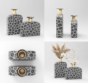 Vantage Modern Luxury <b>Set</b> of 2 Metal With Nickel Antique Flower Vase Unique Style Fancy for Home Decoration and <b>Weeding</b> Decor - Product Image 4