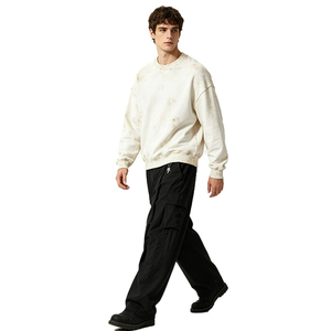 Breathable Side Seam Plaid Wide Trousers Men Casual Street Uniform High Density Woven Cotton Pleat <b>Pants</b> - Product Image 2