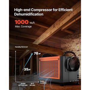 Deshumidificador Comercial Portátil de 70 Pintas con Manguera de Drenaje Automático para Espacios Reducidos, Sótanos y Cuartos de Almacenamiento, Deshumidificadores Industriales Automáticos - Product Image 2