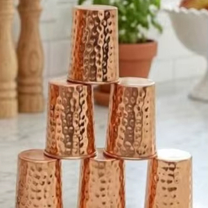 Pure copper drinking tumblers traditional metal <b>glasses</b> for <b>water</b> juice cocktail serving reusable kitchen dining bar use - Product Image 1