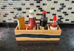 Handcrafted Elegant Wooden and Resin <b>Caddy</b> With Handle Perfect For Kitchen Dining <b>Table</b> kitchen And Outdoor Picnic Storage - Product Image 3