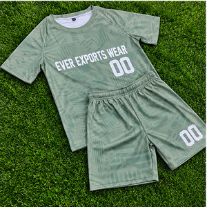 Camiseta de Fútbol de Manga Corta Color Verde Salvia y Pantalones Cortos a Juego, Nuevo Diseño, Servicio OEM para Equipos Escolares, Clubes y Ligas Juveniles y de Adultos - Product Image 3