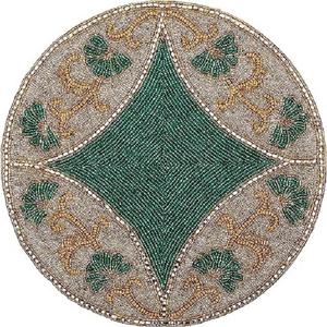 <b>Rounded</b> Handcrafted Leaf Glass Seed Beaded <b>Placemat</b> For Festive Wedding Aesthetic Home Dining Coffee Decorative Table Accent - Product Image 5