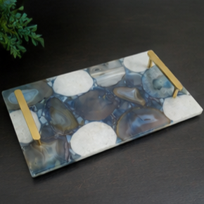 Rectangular Marble <b>Storage</b> Tray With Gold Handles Modern Design Living Room <b>Tabletop</b> Accessory - Product Image 5