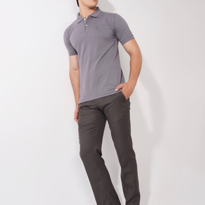 Polo en piqué à manches courtes pour homme, couleur unie, haut décontracté en tricot gris - Product Image 3