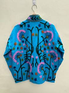 Wholesale Handmade Suzani Embroidered <b>Velvet</b> Reversible Cotton Lining <b>Jacket</b> for Women Bohemian Floral Winter Fashion Outerwear - Product Image 3