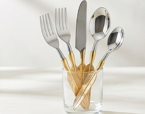 Ensemble élégant de cuillères et couteaux à fromage en acier inoxydable, manche en forme de plume doré poli, durable pour usage domestique, restaurant et hôtel - Product Image 3