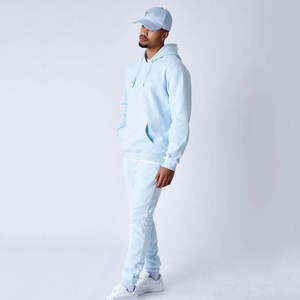 Ensemble de survêtement bleu clair à capuche pour homme, sweat-shirt à manches longues avec poches latérales, tenue décontractée d'automne, couleur unie, respirant - Product Image 3