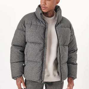 Chaqueta Bomber Acolchada de Lana con Cuello Alto y Cremallera para Hombre, Tallas Grandes, Negra, Transpirable, Estilo Casual de Invierno, Venta al por Mayor - Product Image 3