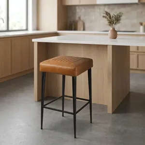 Modern <b>Leather</b> <b>Bar</b> <b>Stool</b> With Metal Frame Industrial Design Stable Home <b>Bar</b> Furniture - Product Image 3