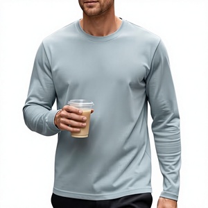 Men's Long Sleeve O Neck Solid Color Quick Dry Breathable Jersey T-Shirt Regular Fit Casual Wear Polyester/Cotton Knitted 180g - Product Image 1