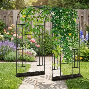 Black Metal Garden Arch <b>Trellis</b> Tunnel Climbing Plant Support Frame for Vines <b>Flowers</b> Roses Outdoor Garden Path Decor - Product Image 6