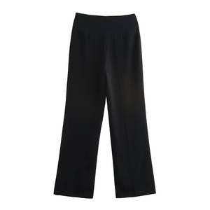 Pantalones de chifón de cintura alta personalizados para mujer, transpirables, rectos, de verano, con bolsillos, cierre de cremallera, para uso casual, teñido liso, 100% - Product Image 3