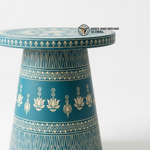 Luxury Blue Bone Inlay End Table – Traditional Floral Pattern Elegant Blue Bone Inlay Side Table with Floral Design - Product Image 5