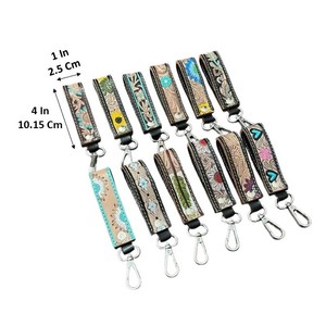 Porte-clés de luxe en cuir de vachette fait main, prix d'usine occidental, vente en gros, personnalisable, pour unisexe - Product Image 2