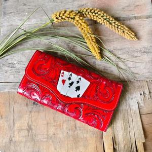 Handmade Genuine Leather Women's <b>Long</b> <b>Wallet</b> Red Embossed Vintage Style Open Closure Daily Use Venus Leathers Were Rajasthan - Product Image 1