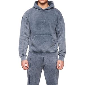 Haute qualité Vintage lavage à l'acide pull hommes survêtement Slim Fit Cangroo poches fermeture éclair personnalisable Designer Logo hiver - Product Image 6