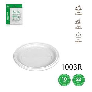 Assiette jetable 22 cm PLATO LLANO REDONDO BLANCO réutilisable 1003R - Product Image 3