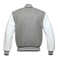 Veste en laine de style universitaire personnalisée pour hommes et femmes Kalan Industries, modèle K-VJ-146, gris, blanc, gris foncé, collège, lycée, hiver