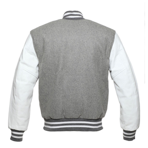 Custom Men's Women's Varsity Wool Leather Jacket K-VJ-146 Model Grey White Dark Grey College High School Style Winter Embroidery - Product Image 2