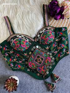 Modern Style Soft Silk with Embroidery & Hand Mirror work & Sleeveless & Fancy <b>Back</b> <b>Corset</b> Style Blouse Indian Supplier - Product Image 4